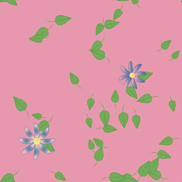 Composição Bonita Com Flores Coloridas Simples Folhas Verdes Fundo Ilustração — Vetor de Stock