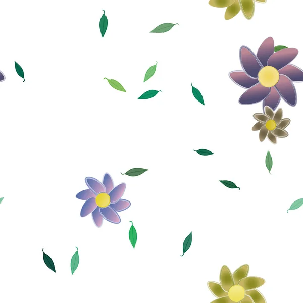 Fleurs Aux Feuilles Vertes Composition Libre Illustration Vectorielle — Image vectorielle