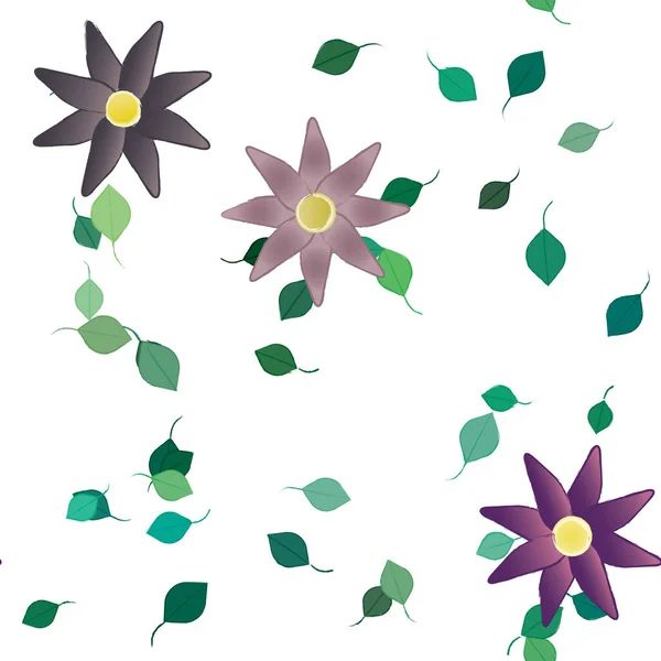 Composição Design Com Flores Simples Folhas Verdes Ilustração Vetorial — Vetor de Stock