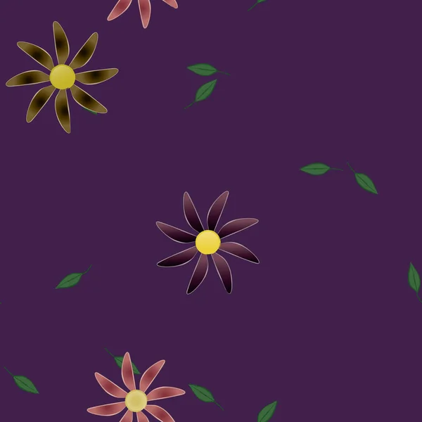 Fleurs Simples Avec Des Feuilles Vertes Composition Libre Illustration Vectorielle — Image vectorielle