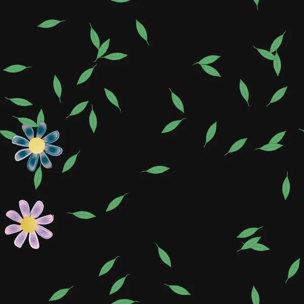 Gyönyörű Kompozíció Egyszerű Színes Virágokkal Zöld Levelekkel Háttérben Vektor Illusztráció — Stock Vector