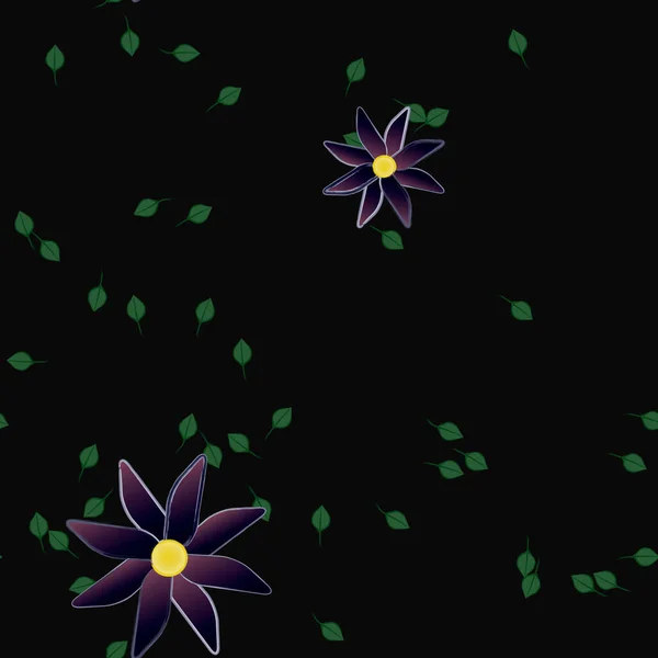 Flores Con Hojas Verdes Composición Libre Ilustración Vectorial — Vector de stock