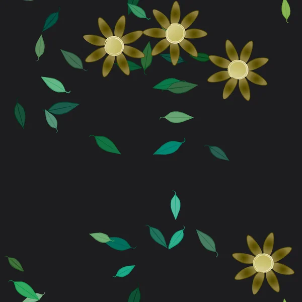 Flores Simples Con Hojas Verdes Composición Libre Ilustración Vectorial — Vector de stock