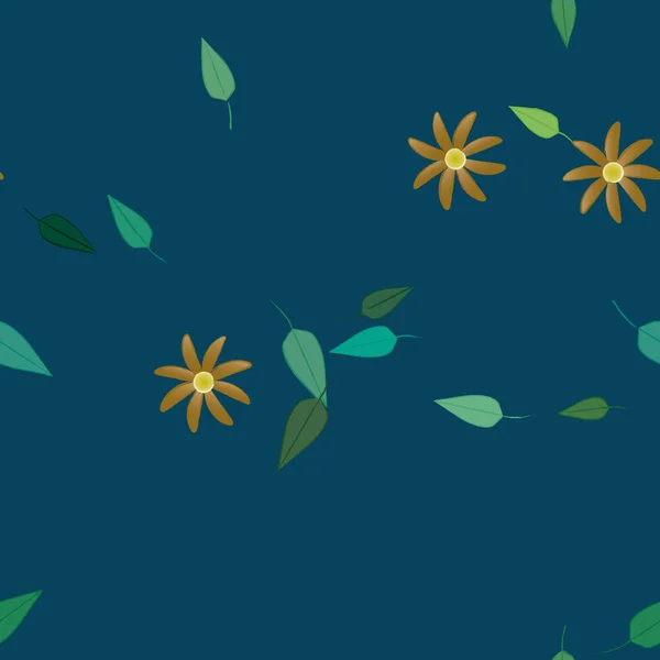 Flores Simples Con Hojas Verdes Composición Libre Ilustración Vectorial — Vector de stock