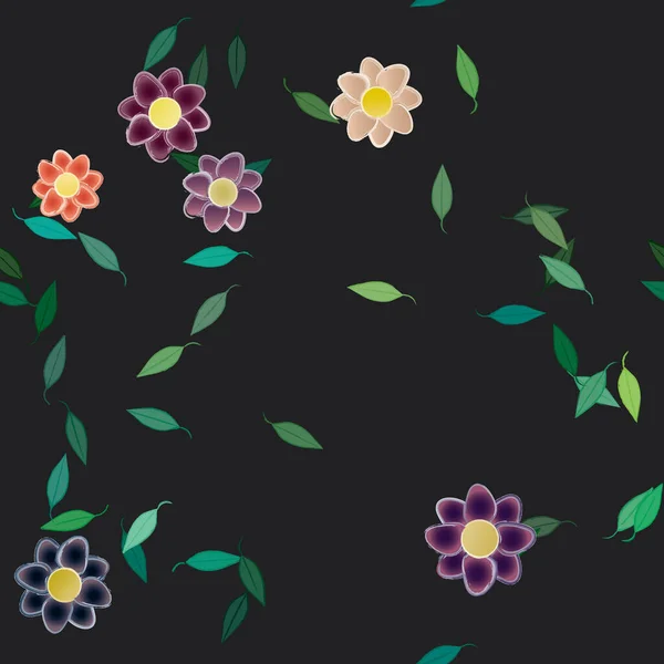 Composition Design Avec Fleurs Simples Feuilles Vertes Illustration Vectorielle — Image vectorielle