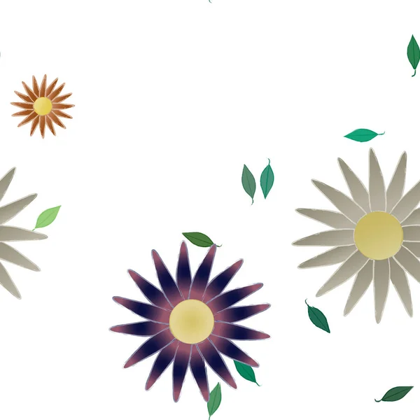 Eenvoudige Bloemen Met Groene Bladeren Vrije Samenstelling Vector Illustratie — Stockvector