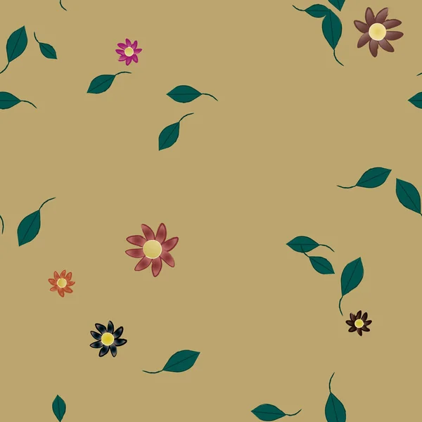 Flores Con Hojas Verdes Composición Libre Ilustración Vectorial — Vector de stock