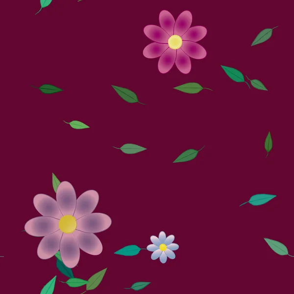 Belle Composition Avec Des Fleurs Colorées Simples Des Feuilles Vertes — Image vectorielle