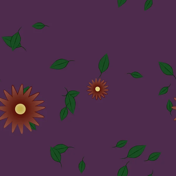 Fleurs Simples Avec Des Feuilles Vertes Composition Libre Illustration Vectorielle — Image vectorielle