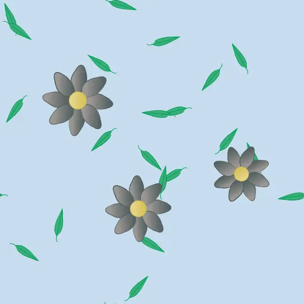 Composition Design Avec Fleurs Simples Feuilles Vertes Illustration Vectorielle — Image vectorielle