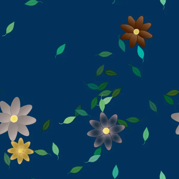 Design Sammansättning Med Enkla Blommor Och Gröna Blad Vektor Illustration — Stock vektor