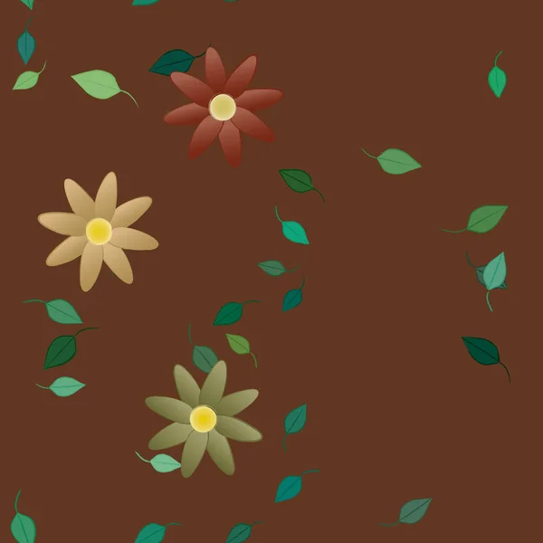 Flores Simples Con Hojas Verdes Composición Libre Ilustración Vectorial — Vector de stock