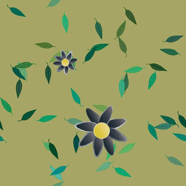 Belle Composition Avec Des Fleurs Colorées Simples Des Feuilles Vertes — Image vectorielle