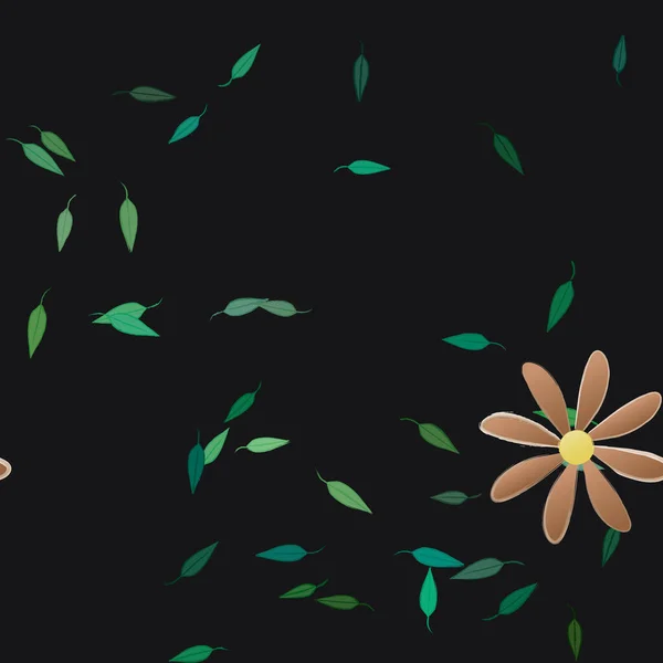 Composição Design Com Flores Simples Folhas Verdes Ilustração Vetorial — Vetor de Stock