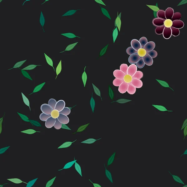 Fri Sammensætning Med Enkle Farverige Blomster Grønne Blade Til Tapet – Stock-vektor
