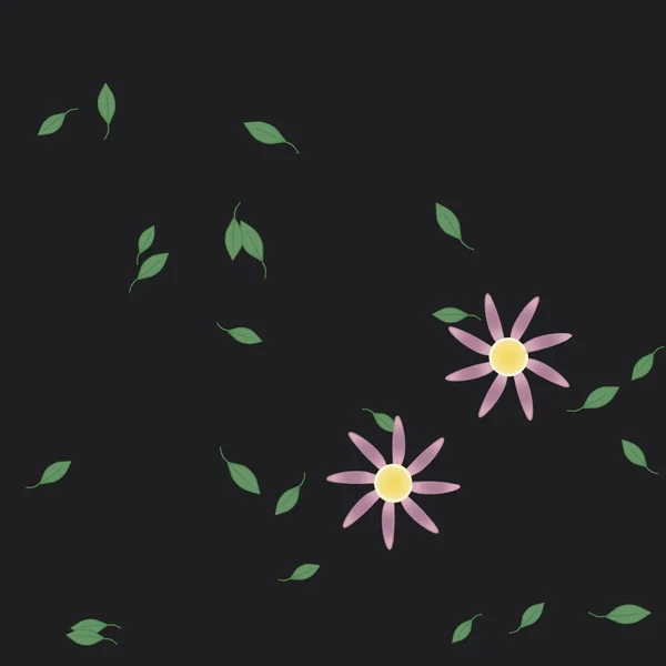 Composición Diseño Con Flores Simples Hojas Verdes Ilustración Vectorial — Vector de stock