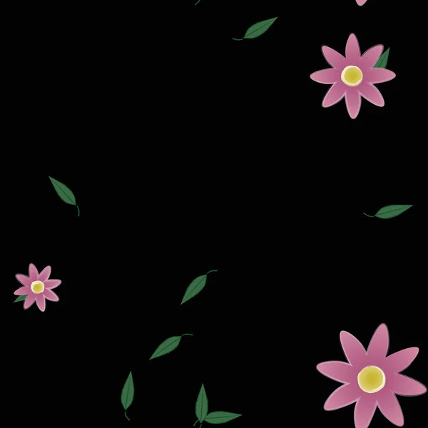 Flores Simples Con Hojas Verdes Composición Libre Ilustración Vectorial — Vector de stock