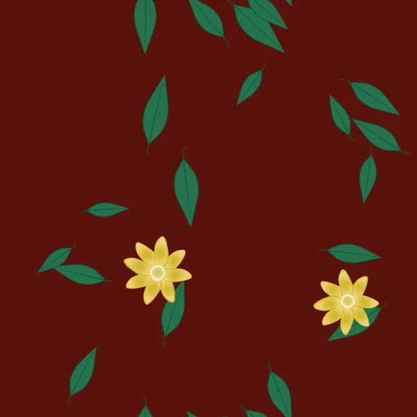 Flores Simples Con Hojas Verdes Composición Libre Ilustración Vectorial — Vector de stock