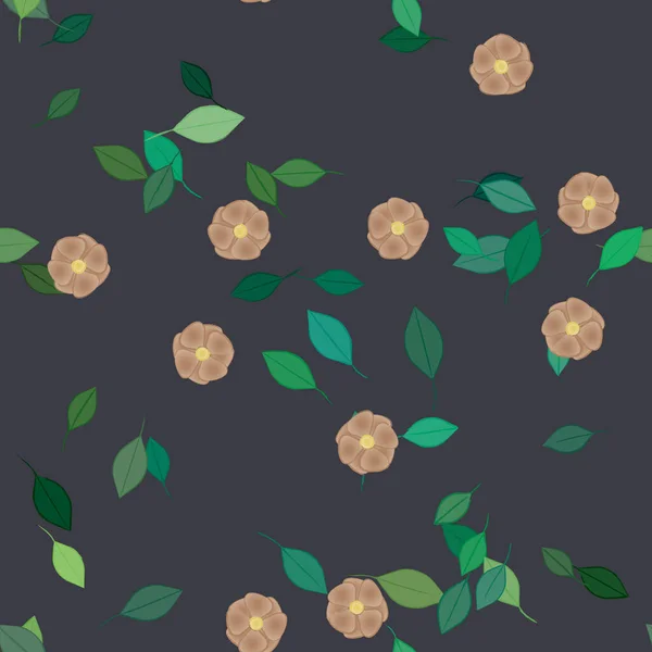 Прості Квіти Зеленим Листям Вільній Композиції Векторні Ілюстрації — стоковий вектор