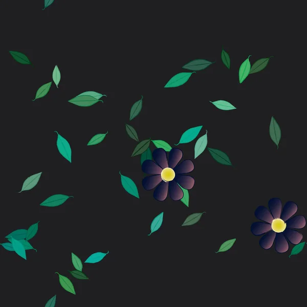 Fleurs Simples Avec Des Feuilles Vertes Composition Libre Illustration Vectorielle — Image vectorielle