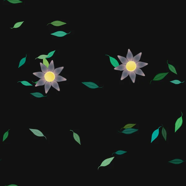 Flores Con Hojas Verdes Composición Libre Ilustración Vectorial — Vector de stock