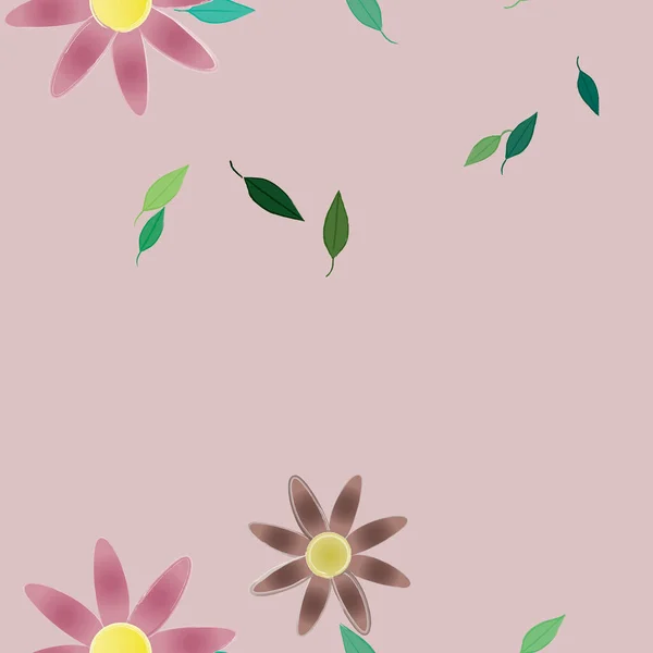 Flores Con Hojas Verdes Composición Libre Ilustración Vectorial — Archivo Imágenes Vectoriales