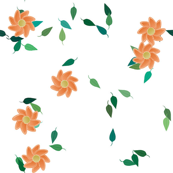 flowers with green leaves in free composition, vector illustration