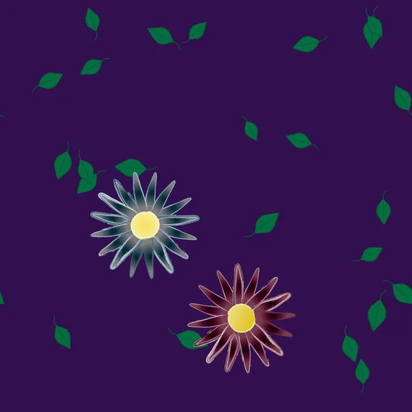 Flores Con Hojas Verdes Composición Libre Ilustración Vectorial — Archivo Imágenes Vectoriales