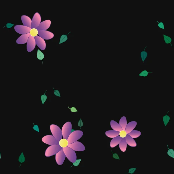 Flores Con Hojas Verdes Composición Libre Ilustración Vectorial — Vector de stock