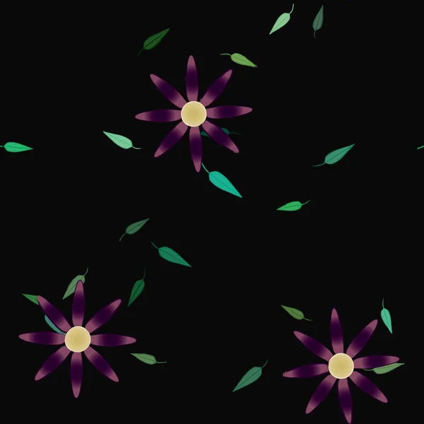 Flores Con Hojas Verdes Composición Libre Ilustración Vectorial — Vector de stock