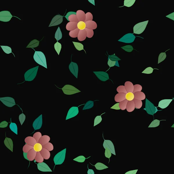 Composition Design Avec Fleurs Simples Feuilles Vertes Illustration Vectorielle — Image vectorielle