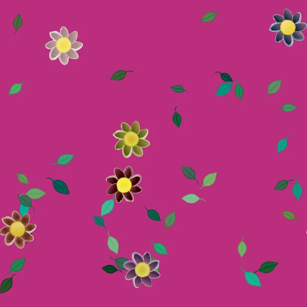 Flores Simples Con Hojas Verdes Composición Libre Ilustración Vectorial — Vector de stock