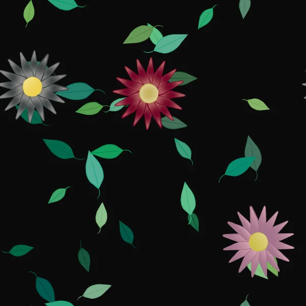 Kukat Vihreät Lehdet Vapaassa Koostumuksessa Vektori Kuva — vektorikuva