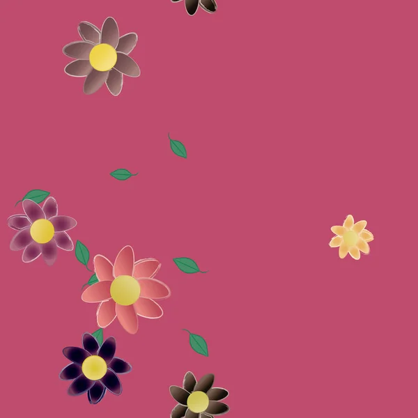 Composición Diseño Con Flores Simples Hojas Verdes Ilustración Vectorial — Archivo Imágenes Vectoriales