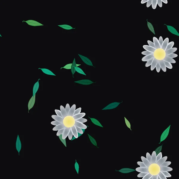 Composição Design Com Flores Simples Folhas Verdes Ilustração Vetorial — Vetor de Stock