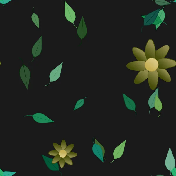 Bloemen Met Groene Bladeren Vrije Samenstelling Vector Illustratie — Stockvector