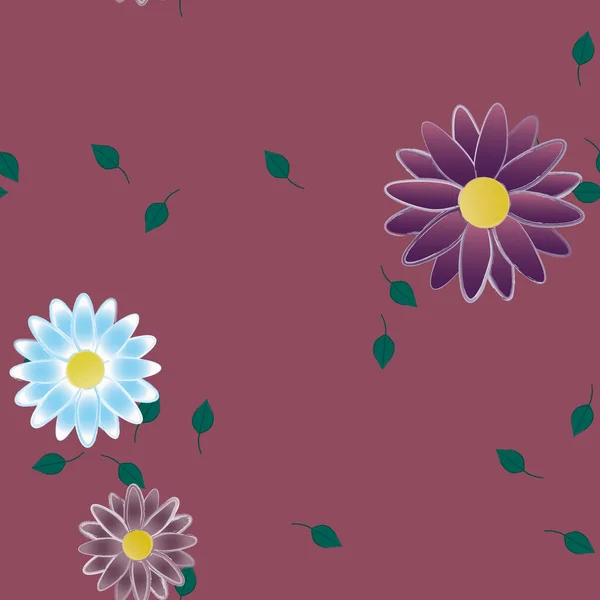 Flores Con Hojas Verdes Composición Libre Ilustración Vectorial — Archivo Imágenes Vectoriales