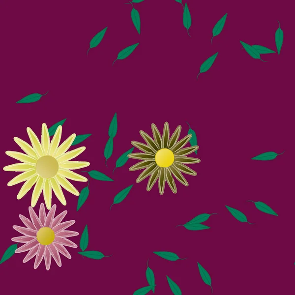 Flores Simples Con Hojas Verdes Composición Libre Ilustración Vectorial — Vector de stock