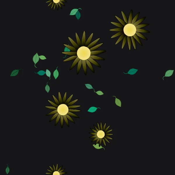 Flores Con Hojas Verdes Composición Libre Ilustración Vectorial — Vector de stock