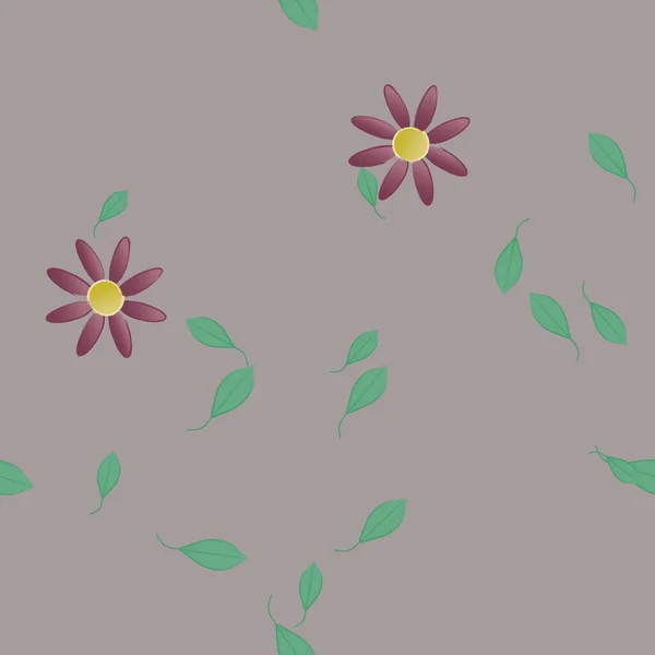 Composición Diseño Con Flores Simples Hojas Verdes Ilustración Vectorial — Archivo Imágenes Vectoriales