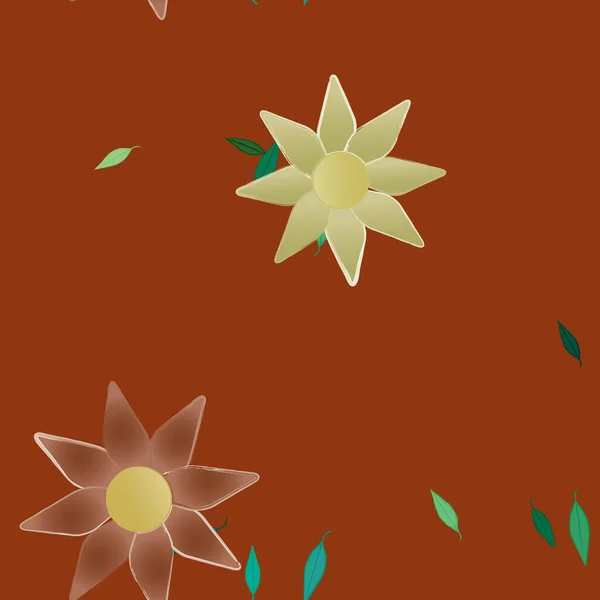 Mooie Compositie Met Eenvoudige Gekleurde Bloemen Groene Bladeren Achtergrond Vector — Stockvector