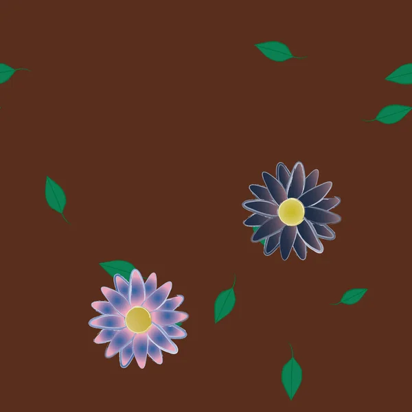 Flores Simples Con Hojas Verdes Composición Libre Ilustración Vectorial — Vector de stock