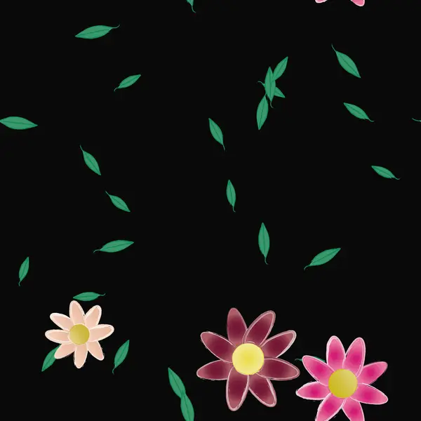 Composition Design Avec Fleurs Simples Feuilles Vertes Illustration Vectorielle — Image vectorielle