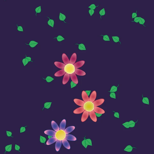 Fleurs Simples Avec Des Feuilles Vertes Composition Libre Illustration Vectorielle — Image vectorielle