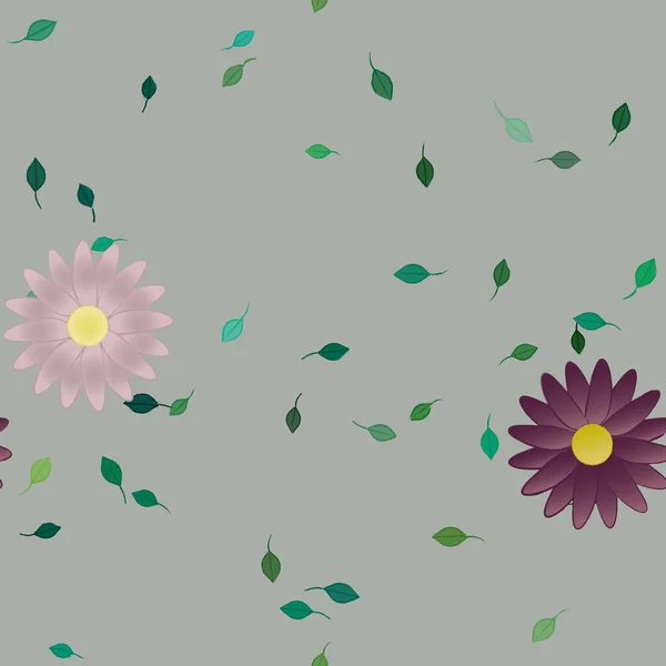 Composición Diseño Con Flores Simples Hojas Verdes Ilustración Vectorial — Vector de stock