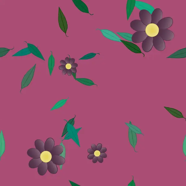 Flores Con Hojas Verdes Composición Libre Ilustración Vectorial — Vector de stock