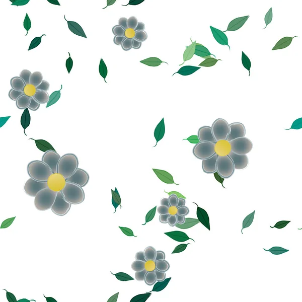 Composição Design Com Flores Simples Folhas Verdes Ilustração Vetorial — Vetor de Stock