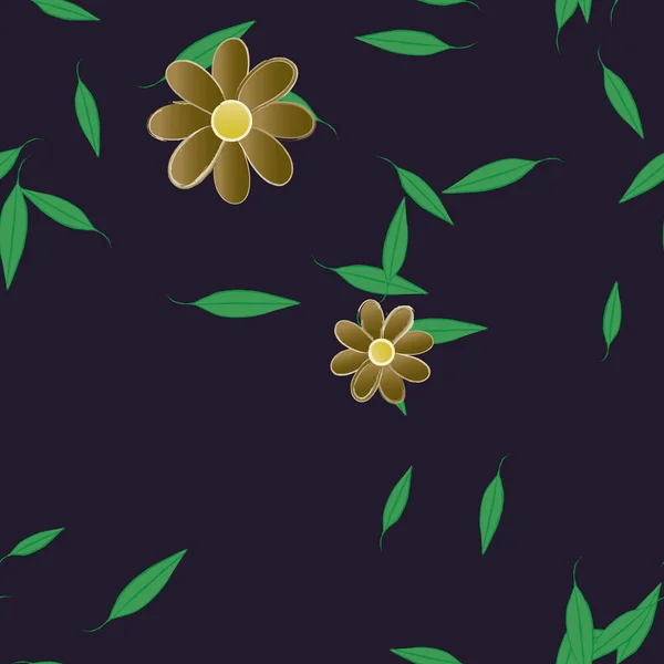 Flores Con Hojas Verdes Composición Libre Ilustración Vectorial — Vector de stock