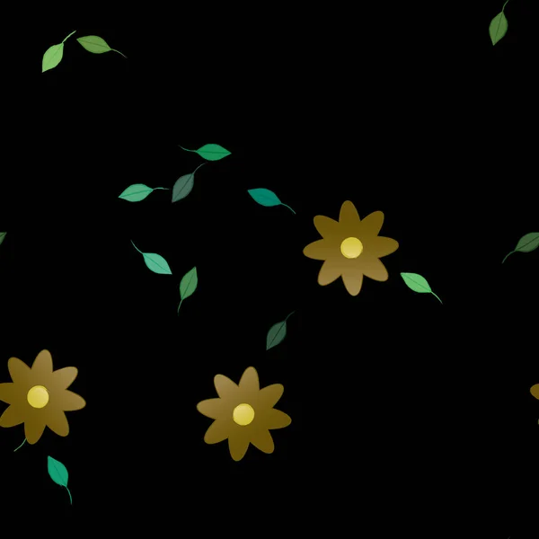 Flores Con Hojas Verdes Composición Libre Ilustración Vectorial — Vector de stock