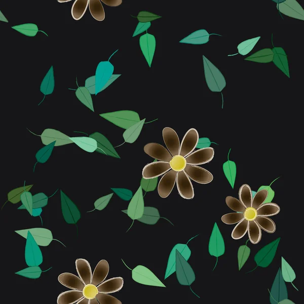 Belle Composition Avec Des Fleurs Colorées Simples Des Feuilles Vertes — Image vectorielle